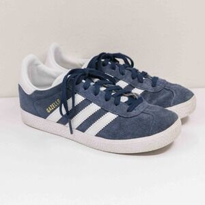 ADIDAS Gazelle Blue Suede White Stripes Lace Up Athletic Sneakers Youth Sz 2